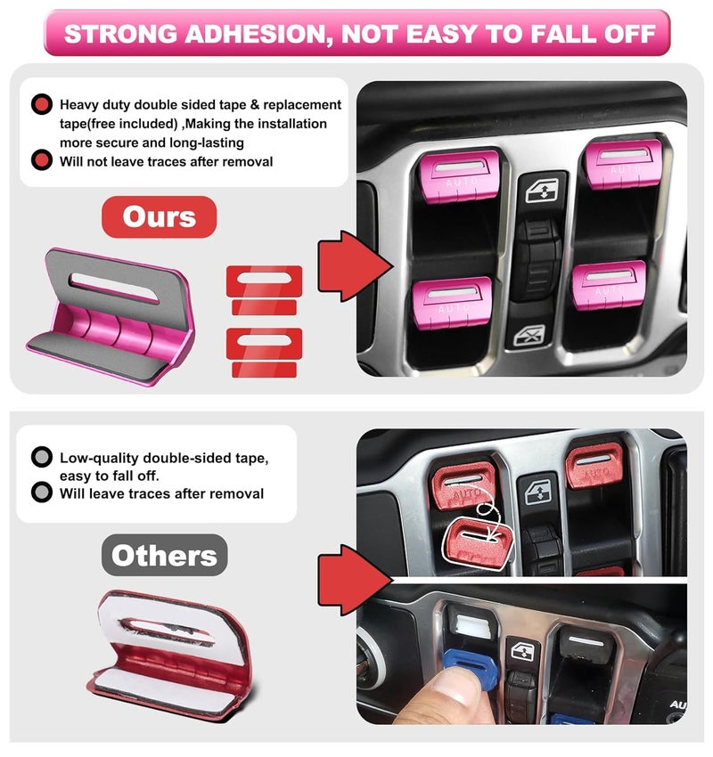 Eamplest for Jeep 4 PCS Upgrade Metal Window Switch Button Cover Compatible with Jeep Wrangler JL JLU 2026 2025 2024 2023 2022 2021 2020 2019 2018 & Gladiator JT 2020-2025 Interior Accessories (Pink) - Image 3