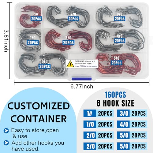Shaddock Fishing 160pcs/box 7381 Offset Sport Circle Hooks Black High Carbon Steel Octopus Fishing Hooks-Size:1-5/0 - Image 5