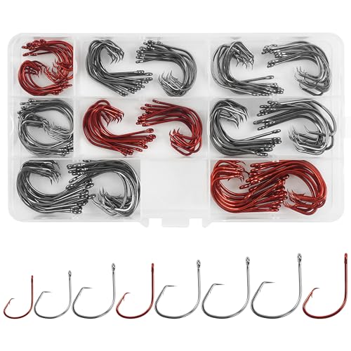 Shaddock Fishing 160pcs/box 7381 Offset Sport Circle Hooks Black High Carbon Steel Octopus Fishing Hooks-Size:1-5/0 - Image 1