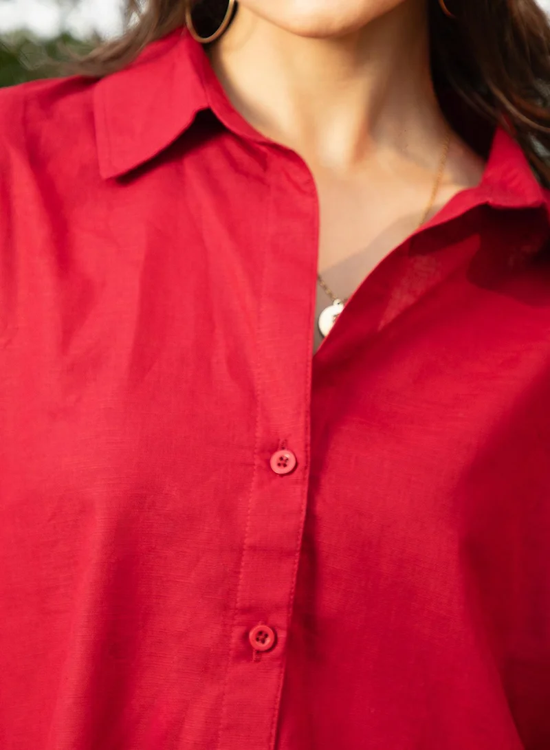 Campus Sutra  Women's Crimson Red Solid Oversized Shirt for Women | Best Price UAE