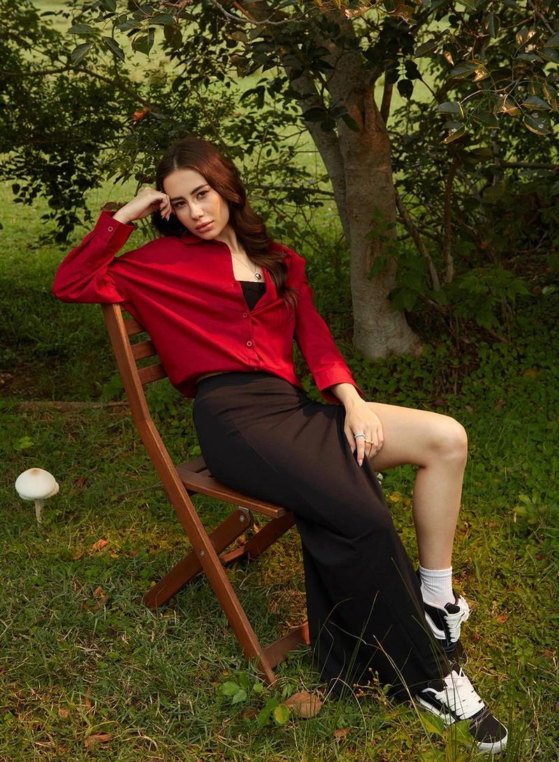 Campus Sutra  Women's Crimson Red Solid Oversized Shirt for Women | Best Price UAE