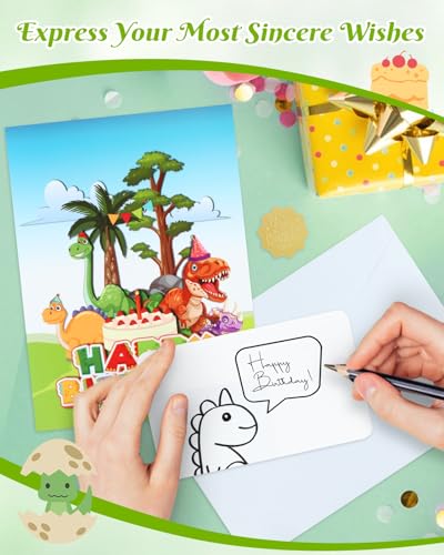 D4DREAM Dinosaur Musical Birthday Cards for Kids - Blowable Candle Music and Light 3D Pop Up Happy Birthday Greeting Card with Envelope, Blank Insert - Dino Theme Bday Gift for Boys Girls - Image 4