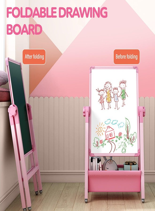 Yozoia Art Easel for Kids, Double Sided Kids Easel Drawing Board, Whiteboard & Blackboard, 360°Rotating Adjustable, Standing Erasable Easel Board, Easel for Classroom (Pink) - Image 4