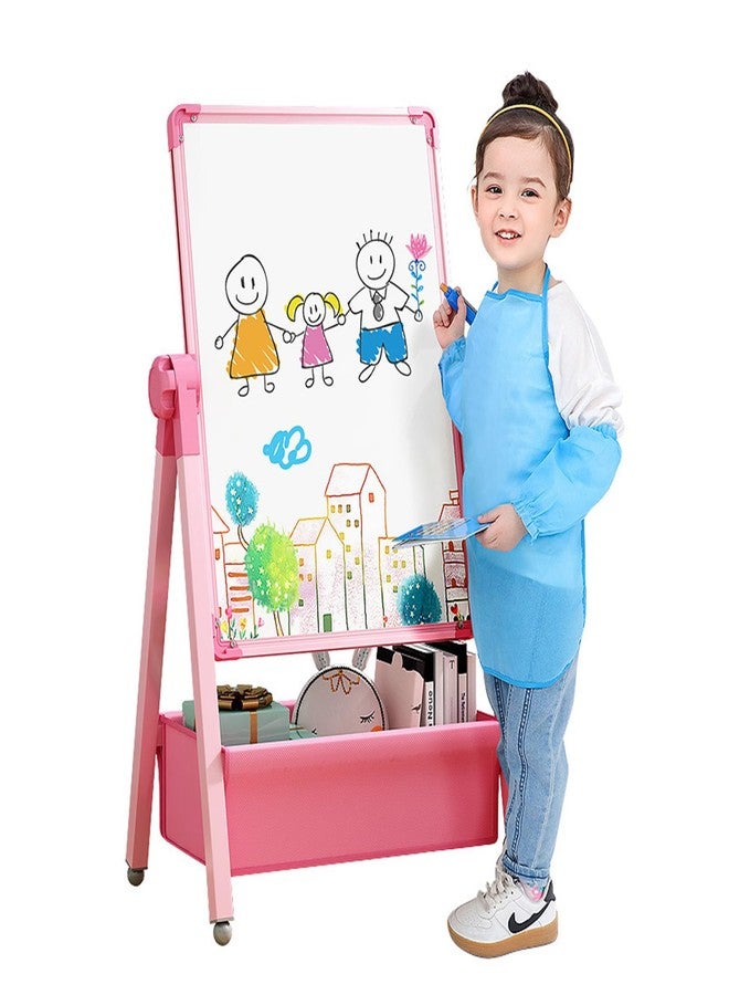 Yozoia Art Easel for Kids, Double Sided Kids Easel Drawing Board, Whiteboard & Blackboard, 360°Rotating Adjustable, Standing Erasable Easel Board, Easel for Classroom (Pink) - Image 1