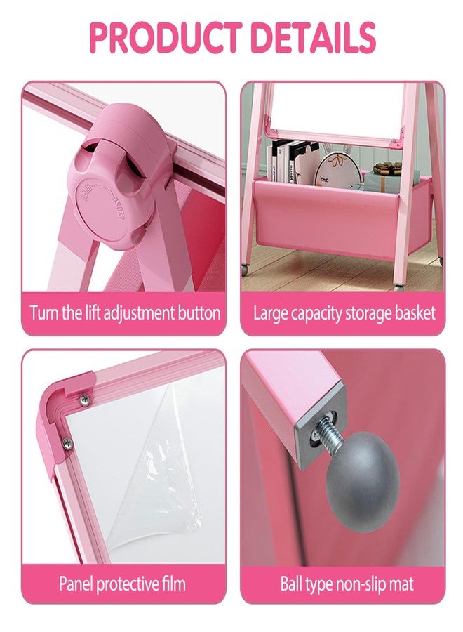Yozoia Art Easel for Kids, Double Sided Kids Easel Drawing Board, Whiteboard & Blackboard, 360°Rotating Adjustable, Standing Erasable Easel Board, Easel for Classroom (Pink) - Image 3