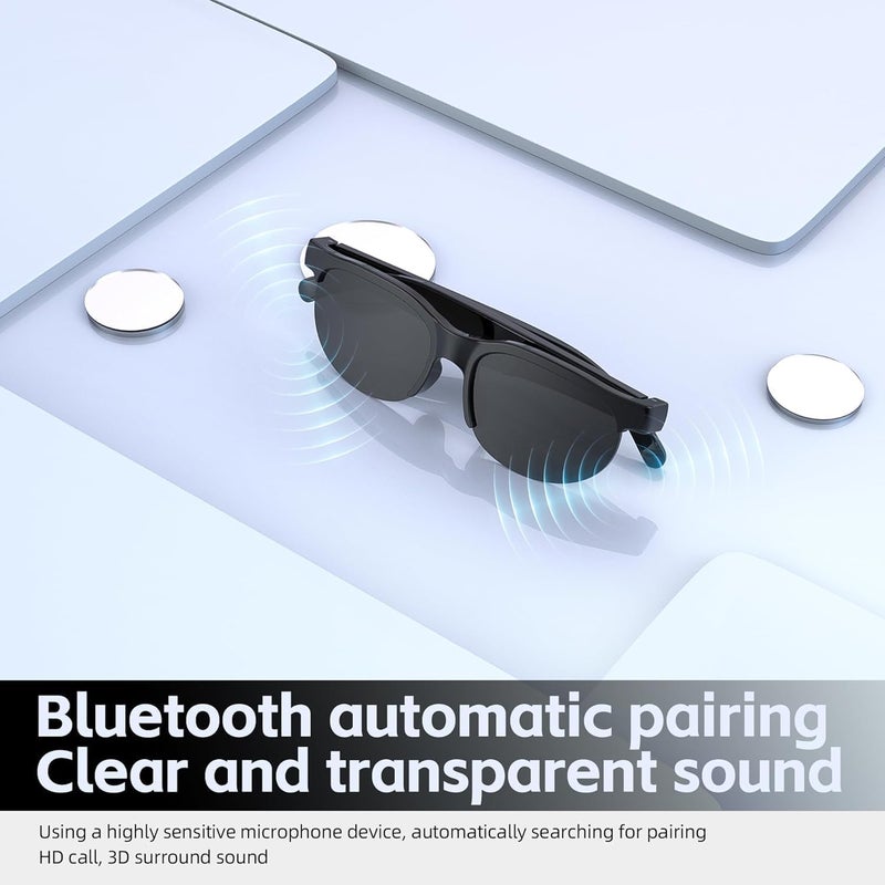Bluetooth Sunglasses for Men Women, Smart Glasses with Bluetooth Speaker, Open Earphones, Voice Assistant, UV Protection, Black - Image 1