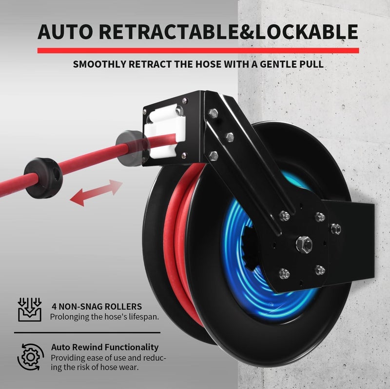 Maxworks ماكس ووركس 50998 بكرة قابلة للسحب بطول 50 قدم مع خرطوم هواء 38 × 50 مع تركيبات نحاسية - Image 3