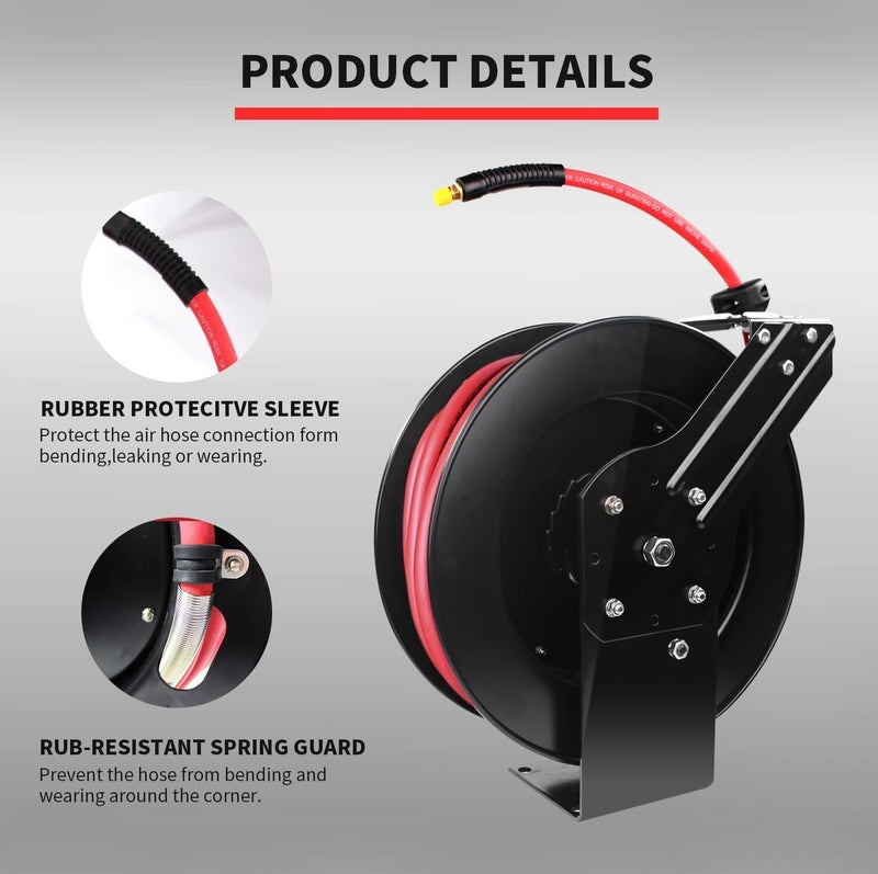 Maxworks ماكس ووركس 50998 بكرة قابلة للسحب بطول 50 قدم مع خرطوم هواء 38 × 50 مع تركيبات نحاسية - Image 4