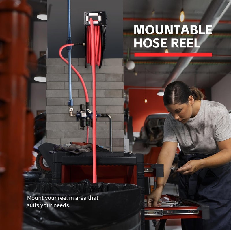 Maxworks ماكس ووركس 50998 بكرة قابلة للسحب بطول 50 قدم مع خرطوم هواء 38 × 50 مع تركيبات نحاسية - Image 5