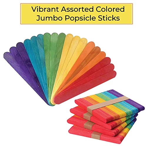 Apremont 100 Pieces Assorted Jumbo Colored Wooden 6 Inches Long Craft Sticks, Rainbow Popsicle Stick, Arts and Crafts, Best for DIY Games Making, Building Designs or Kids Education - Image 2