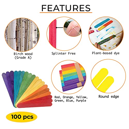 Apremont 100 Pieces Assorted Jumbo Colored Wooden 6 Inches Long Craft Sticks, Rainbow Popsicle Stick, Arts and Crafts, Best for DIY Games Making, Building Designs or Kids Education - Image 3