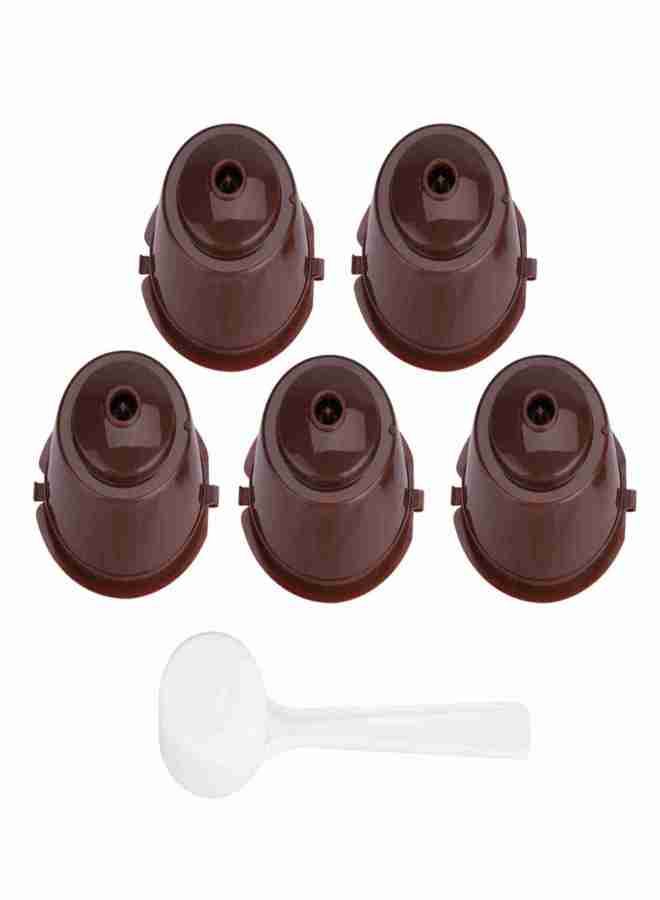 5Pcs Food Grade Pp   304 Stainless Steel Reusable Refillable Coffee Capsule Filter (Brown) - Image 1