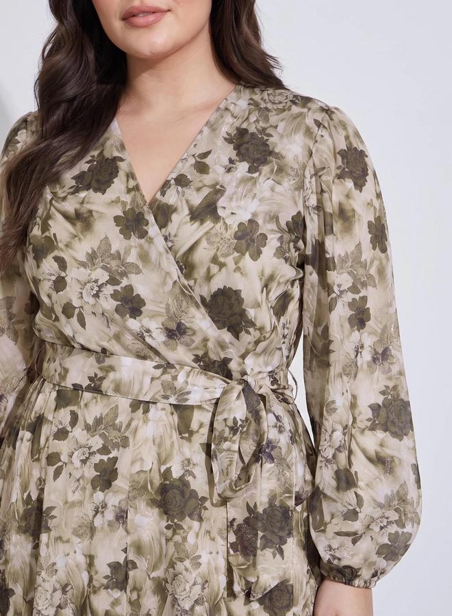 Styli Plus Size Multi-Color Floral Print Tie-Up Waist A-Line Maxi Dress - Image 3