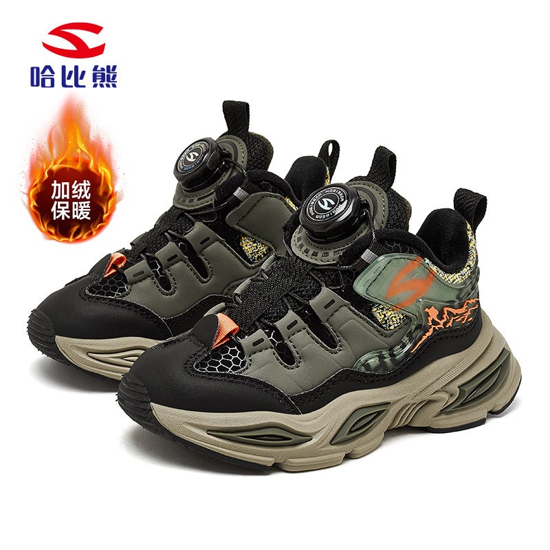 Habib Bear Fleece-Lined Cotton Boys Winter Sneaker Warm Outdoor Torre Shoes Light Button Shoes A Generation Of Hair - Image 1