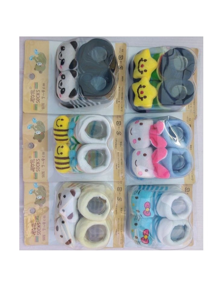 6 Pairs Newborn Baby Socks Set - Cartoon Mix. From Cotton - Multi-Colored Boy - Image 2