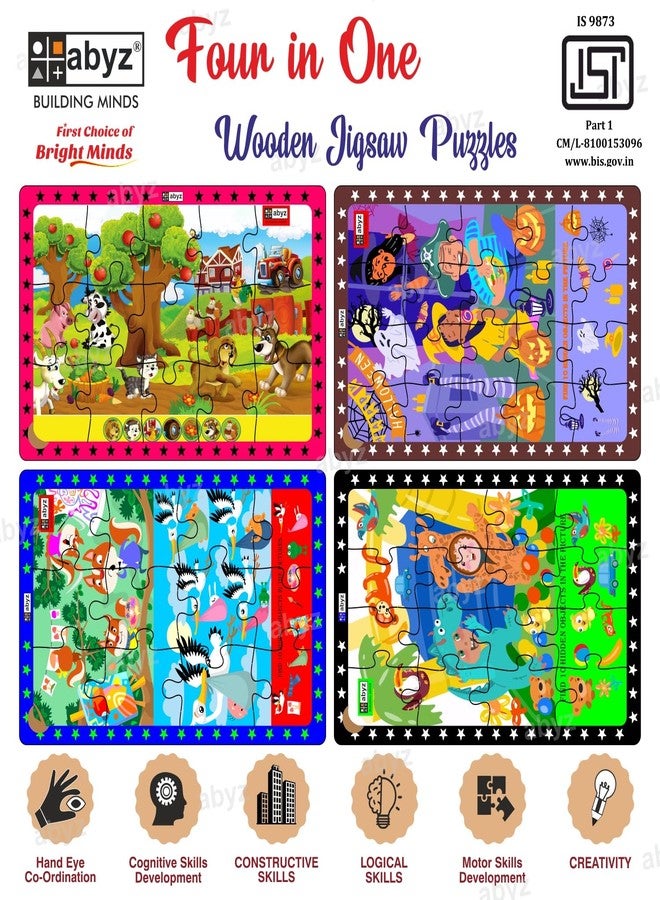 ABYZ Wooden Jigsaw Puzzle – Costume Party, Squirrels & Storks, Farm Animals, Halloween Time Playset for Little Explorers, 63 Pieces - Pack of 4 | Birthday Gift for (3 Plus Years) Age Kids. - Image 3