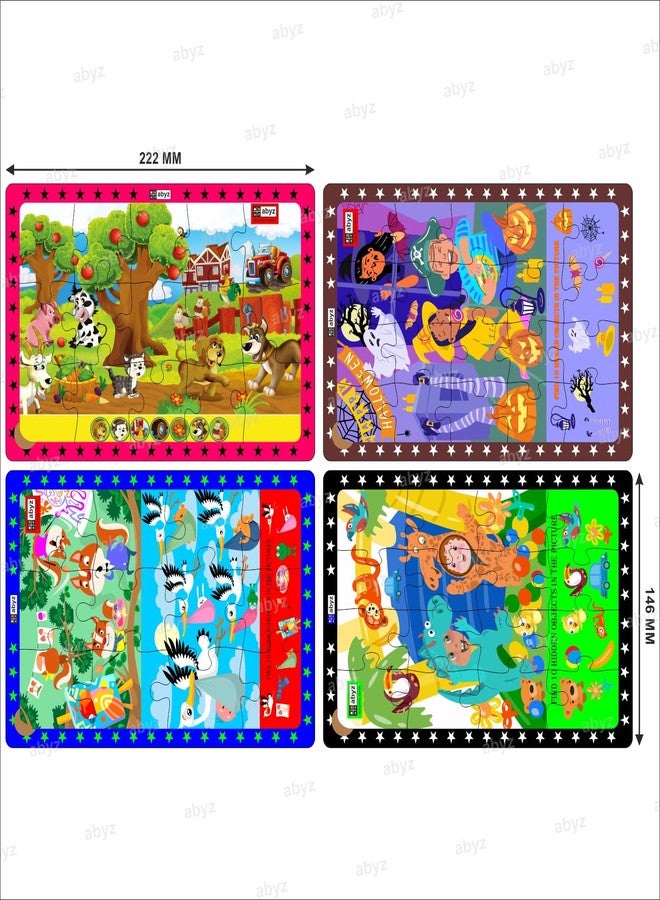 ABYZ Wooden Jigsaw Puzzle – Costume Party, Squirrels & Storks, Farm Animals, Halloween Time Playset for Little Explorers, 63 Pieces - Pack of 4 | Birthday Gift for (3 Plus Years) Age Kids. - Image 2