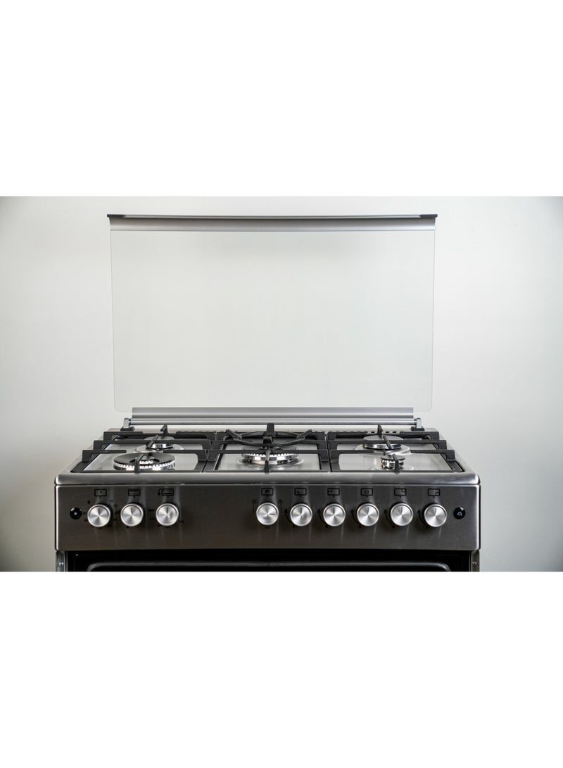 90x60cm Gas Cooker with 2 Big Eyes, 5 Burners, 2 Fans, Cast Iron Pan Support and 3 Glass Oven Door,