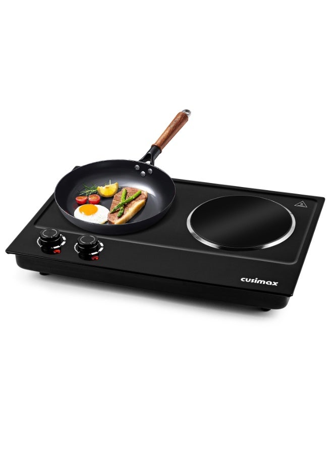 CUSIMAX Double Hot Plate, 1200W+1200W Infrared Heating Plate, Stainless Steel Body,Dual Adjustable Thermostat, Compatible for All Cookware,Black - Image 1