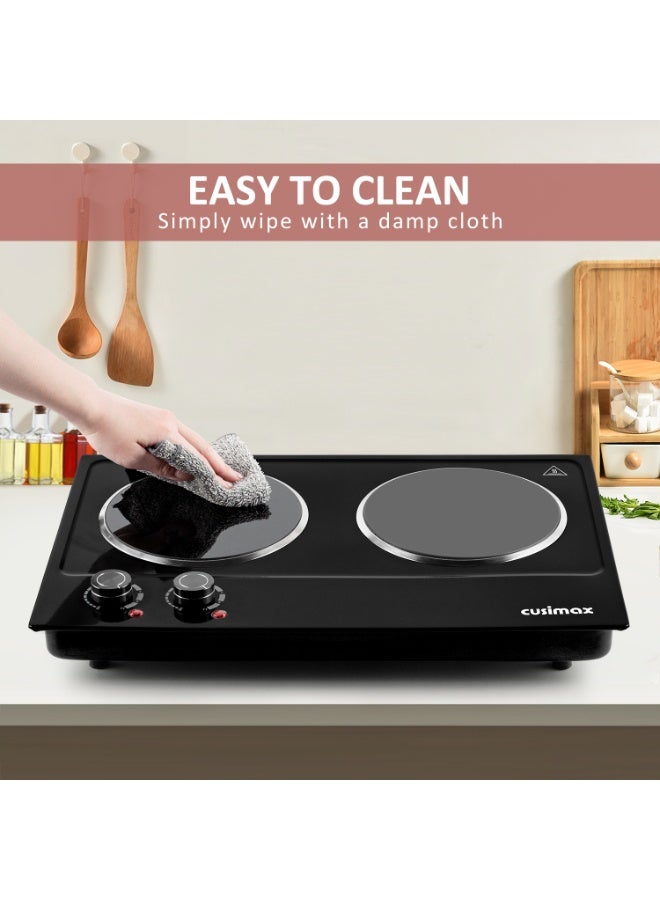 CUSIMAX Double Hot Plate, 1200W+1200W Infrared Heating Plate, Stainless Steel Body,Dual Adjustable Thermostat, Compatible for All Cookware,Black - Image 5