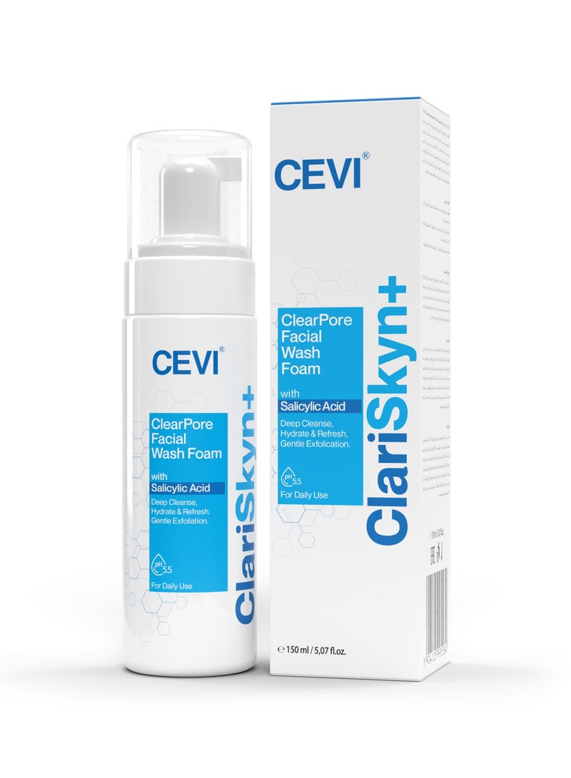 سيفى غسول الوجه الرغوي كلاريسكاين+ كليربور من سيفي بحمض الساليسيليك - غسول للوجه عميق التنظيف ومقشر لطيف، يرطب وينعش، منظف رغوي يومي لبشرة صافية - Image 1