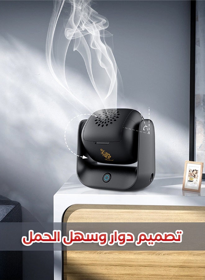 Bukhoon Electronic Incense Burner – 270° Multi-Angle, Type-C Rechargeable – For Home & Car – Black  - Image 5