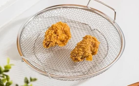 SHREESAMP Deep Fryer Oil Strainer Mesh Drain Plate Stainless Steel BBQ Plate Multipurpose Sieve Rack Fry Chip Food Fryer Filter Basket Frying Mesh Sieve Potato Chips Strainer Snack Basket - Image 4