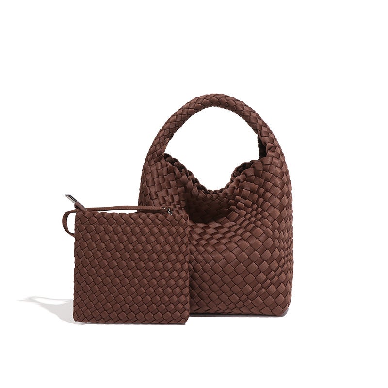 Early Spring New High-End Fashion Versatile Food Basket Woven Bag Handmade Bag Single Shoulder Slung Bucket Bag - Image 1