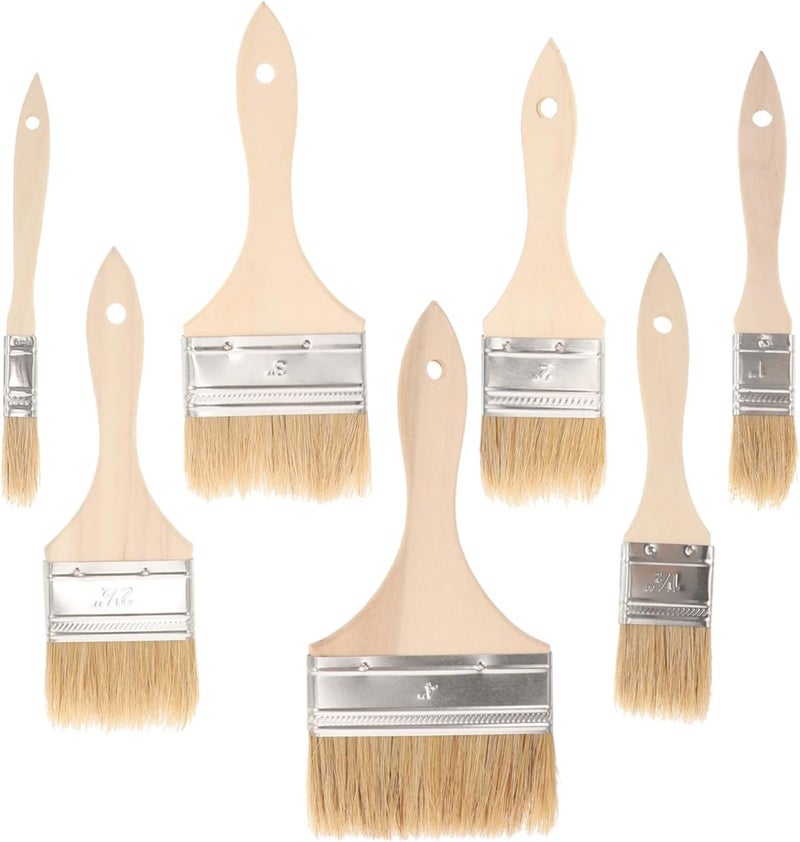TIDTALEO 7pcs Natural Bristle Oil Paintbrush Set with Wooden Handles, Flat Tip Small Paint Brushes for Acrylic and Water Painting, Art Student Supplies for Fine Detail and Household Use - Image 1