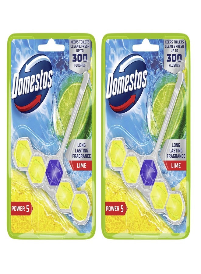 Domestos Power 5 Lime Toilet Rim Blocks 2x 50 g toilet freshener with a long-lasting fragrance clean and freshen for up to 300 flushes - Image 1