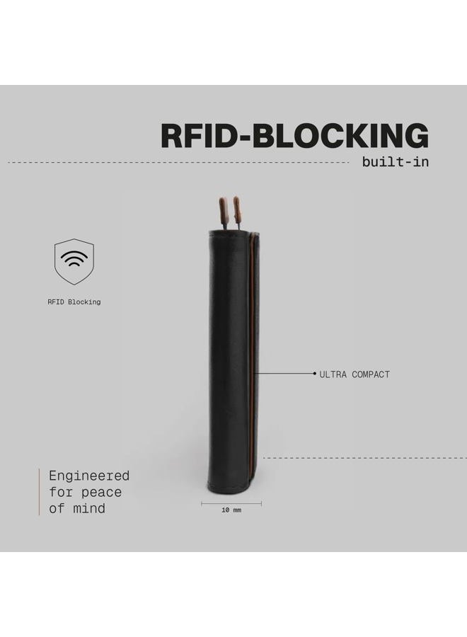 The Frenchie Co. محفظة السرعة | أزرق داكن-بني | المحفظة الأصلية للرجال مع حماية RFID والوصول السريع إلى البطاقة | جلد إيطالي فائق النحافة - Image 4