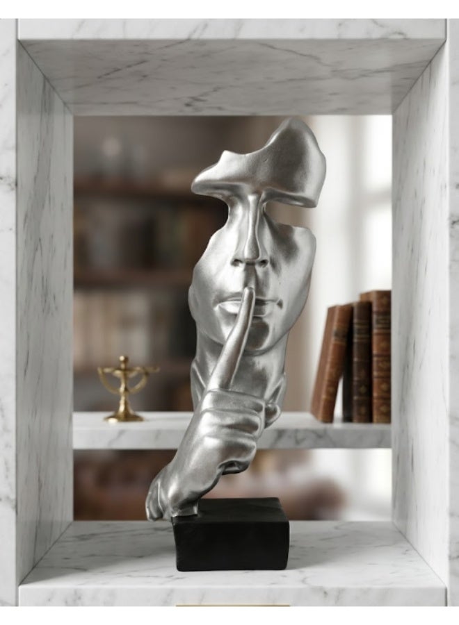 Modern Decorative Bust Statue "Silent Whisper" Silver Sculpture - Modern Surrealist Art