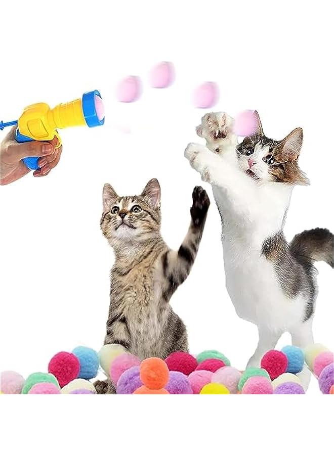 RYNX 1 Cat Ball Launcher with 50  Cat Toy Balls Launch Ball Toy Colorful and Soft Interactive Cat Toys Balls for Indoor Cats Kitten Toys Plush Ball Shoot Gun for Kitty - Image 1