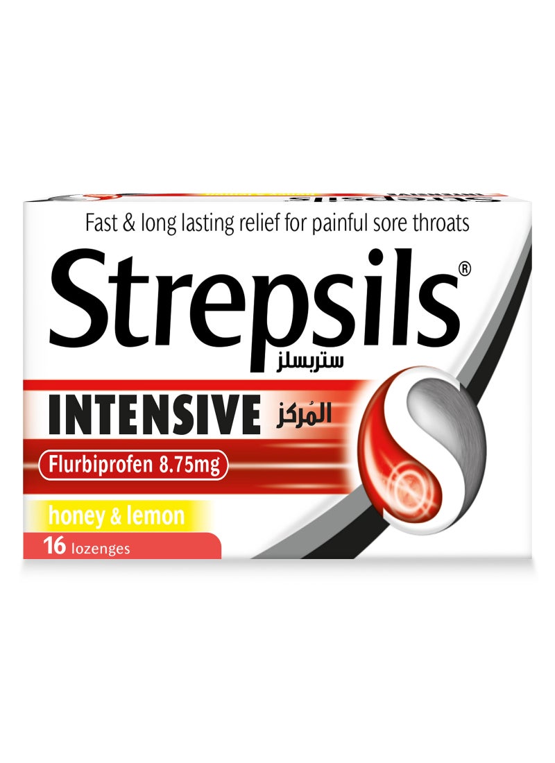 Strepsils Intensive Honey And Lemon Contains Anti-Inflammatory Flurbiprofen Fast And Long Lasting Relief From Painful Sore Throats 16 Lozenges - Image 1