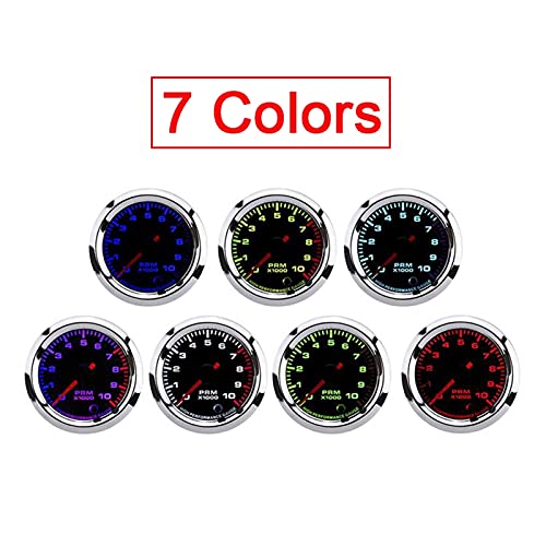 Ymiko Tachometer 0-10000 RPM Gauge Meter 52mm/2in Universal 7 Colors for 4/6/8 Cylinder Car SUV Vehicle - Image 5