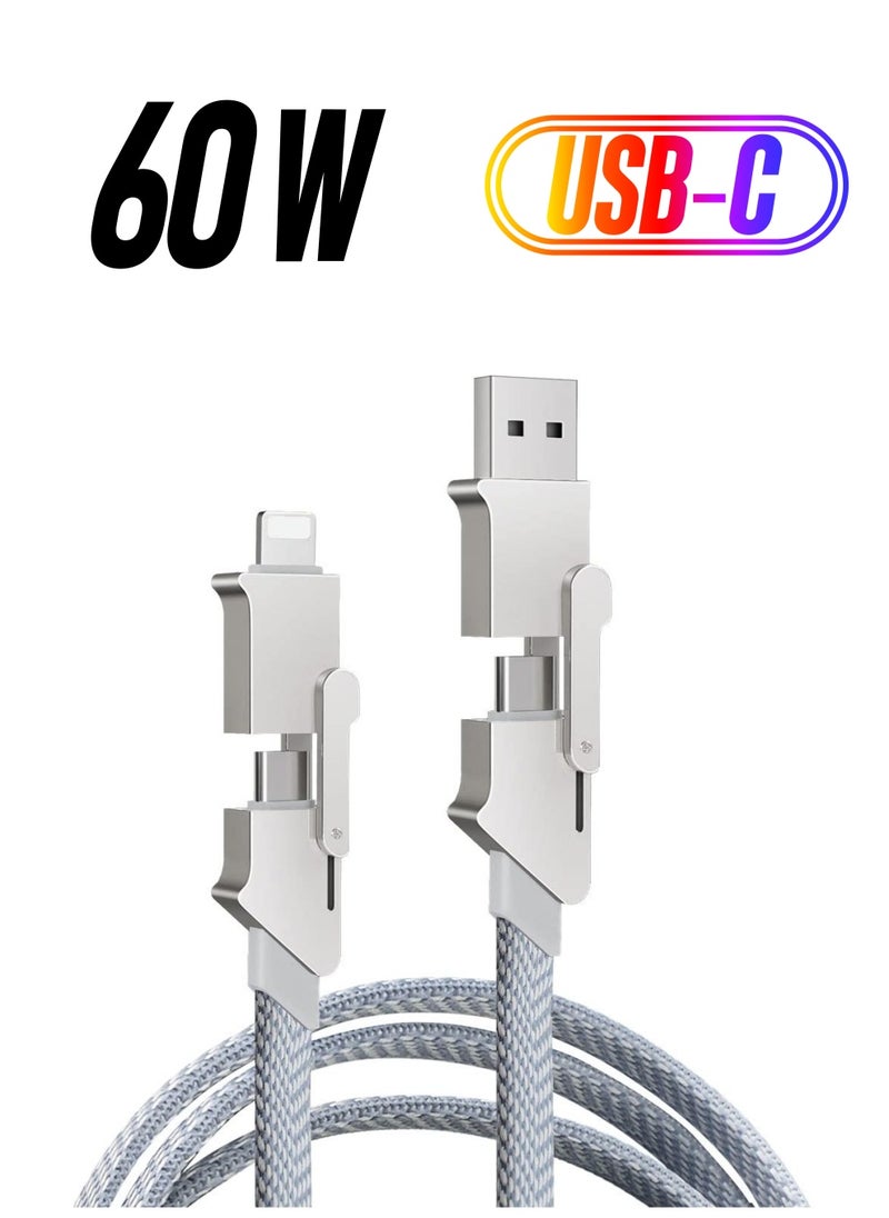 Generic - 4-in-1 USB C Charging Cable, 60W Fast Charging & Data Sync, Tangle-Free Flat Braided Design, Multi-Connector Cable with Lightning, Type C, USB A Ports (3.3ft) for Quick Charging. - Image 1