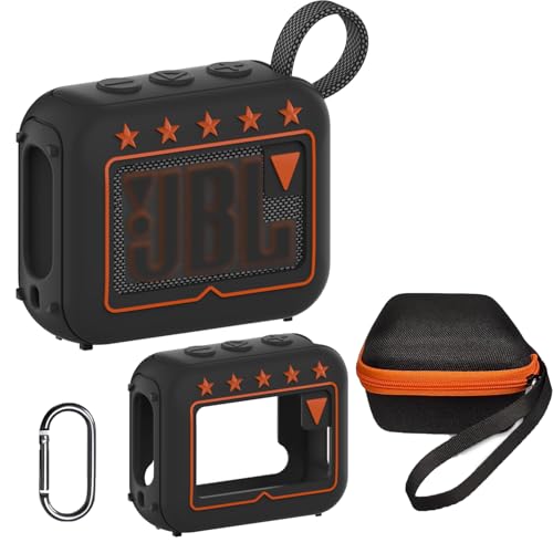 JCHPINE Silicone Cover and Hard Travel Case for JBL Go 4 Ultra Portable Bluetooth Speaker, Accessories for JBL Go 4 Pro Sound Bluetooth Speaker Stand Up Holder (Black Case) - Image 1