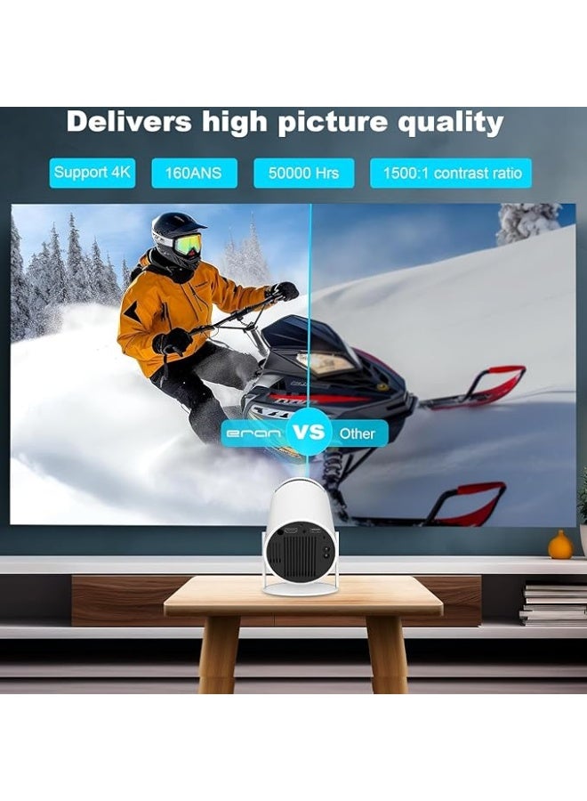 Smart Portable Projector – 4K & 1080P HD, Remote Control, Wi-Fi 5G & 6, Bluetooth 5.2, Hi-Fi Speaker, LCD Display, USB, Tabletop Stand, 160 Lumens, 1500:1 Contrast - Image 4