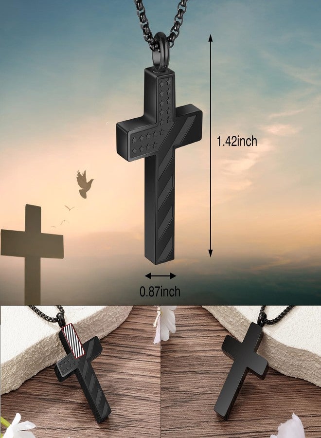 XIUDA Cross Cremation Jewelry Flag Urn Ashes Necklace for Women Men Cremation Ash Pendant Loved One Memorial Jewelry - Image 2