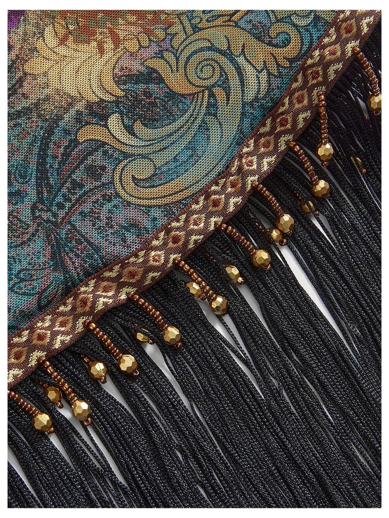 MakeMeChic Women's Wrap Fringe Skirt Beach Cover Up Low Waisted Tie Side Boho Swim Suit Multicolor Medium - Image 4