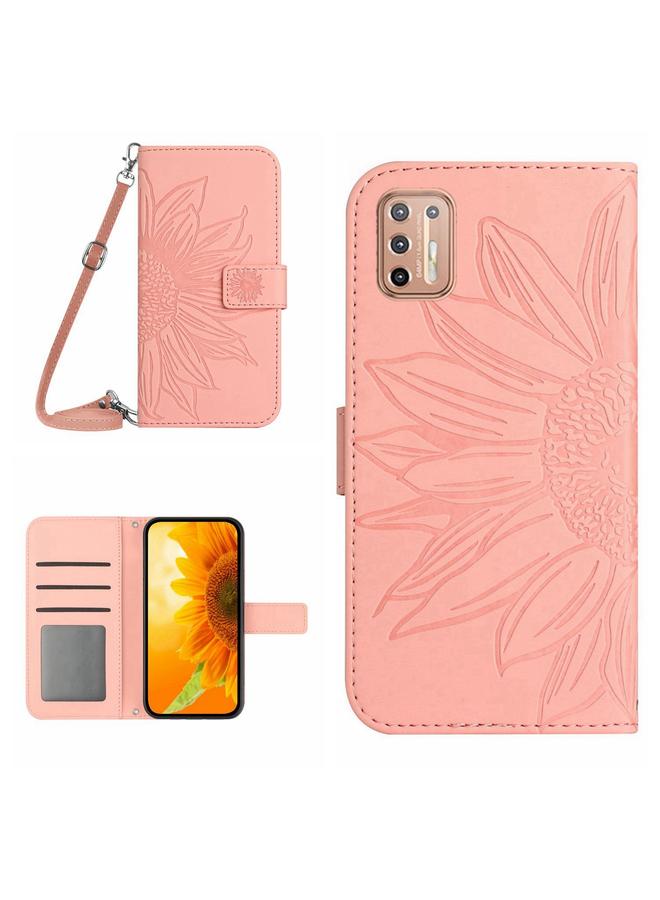S-TOP Case For Motorola Moto G9 Plus Skin Feel Sun Flower Pattern Flip Leather Phone Case with Lanyard - Image 1