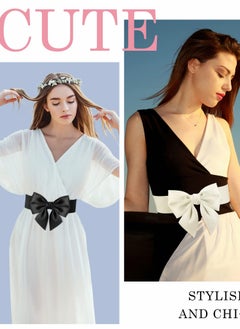 Excefore Wide Elastic Belt Women's Bowknot Belt Ladies Stretchy Bow Belt for  Party Casual Matching Women Dresses  2 Pcs  - Image 5