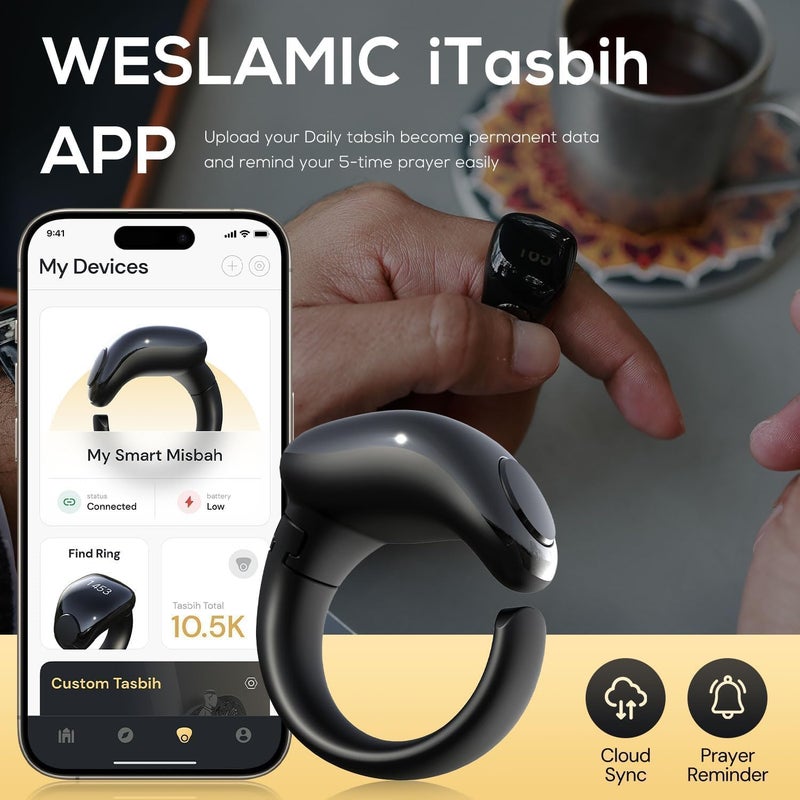خاتم ، خاتم tasbih الذكي ، الصلاة المسلمة ، العداد ، تذكير توقيت الصلاة ، شاشة OLED ، IPX67 مقاومة للماء ، يمكن أن تصل عمر البطارية إلى 20 يومًا ، 5 حلقات قابلة للتبديل (16 مم / 18 مم / 20 مم / 22 مم / 24 مم) - Image 3