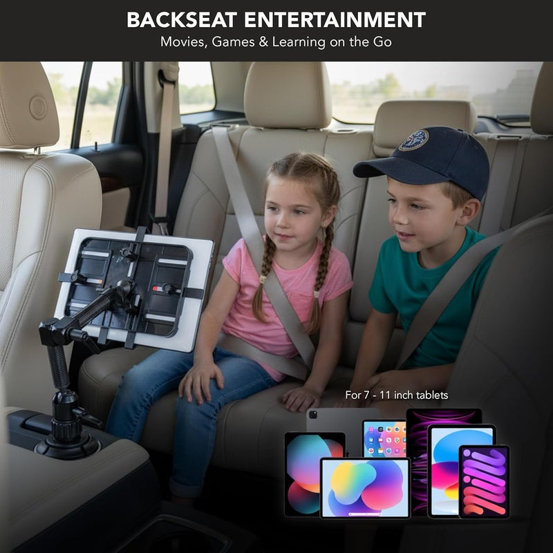 Mount-It! Premium Cup Holder Tablet Mount for Cars, Trucks, SUVs - Commercial Tablet ELD Mount - Heavy Duty Carbon Fiber Full Motion Arms, Adjustable Base, Universal Bracket Fits iPad and Samsung - Image 4