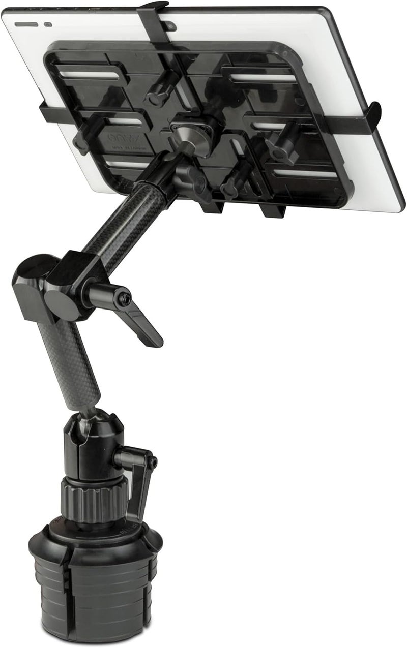 Mount-It! Premium Cup Holder Tablet Mount for Cars, Trucks, SUVs - Commercial Tablet ELD Mount - Heavy Duty Carbon Fiber Full Motion Arms, Adjustable Base, Universal Bracket Fits iPad and Samsung - Image 1