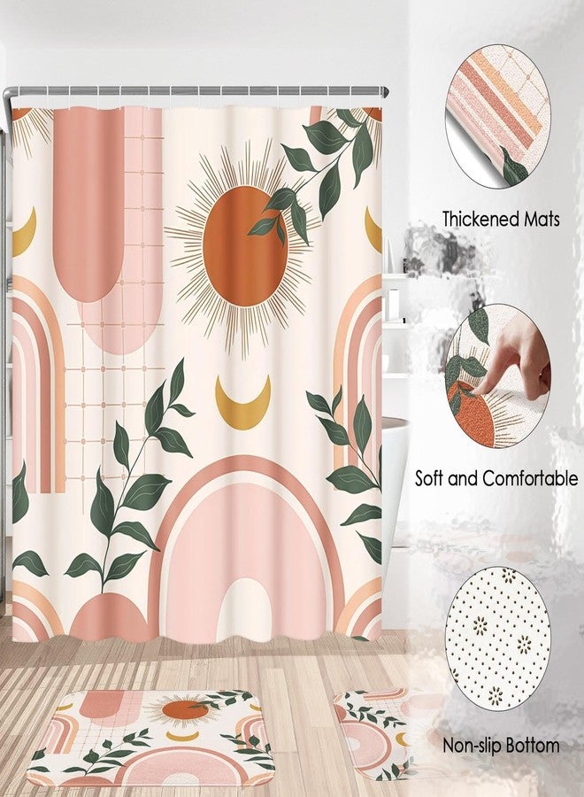 Pamnest 4 Pcs Shower Curtain Sets, Boho Rainbow Sun Waterproof Bathroom Sets with Non-Slip Rugs,Toilet Lid Cover and Bath Mat, Accessories Modern Home Bathroom Decor 72" X 72" - Image 4