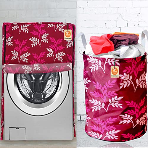 KANUSHI Industries® Washable & Dustproof Front Load Automatic Washing Machine Cover (Suitable for 6 Kg, 6.5 kg, 7 kg, 7.5 kg)+1 pc Designer Laundry Bag (VAR-Washing-Front+LB-Wine-Small-LEVS) - Image 1