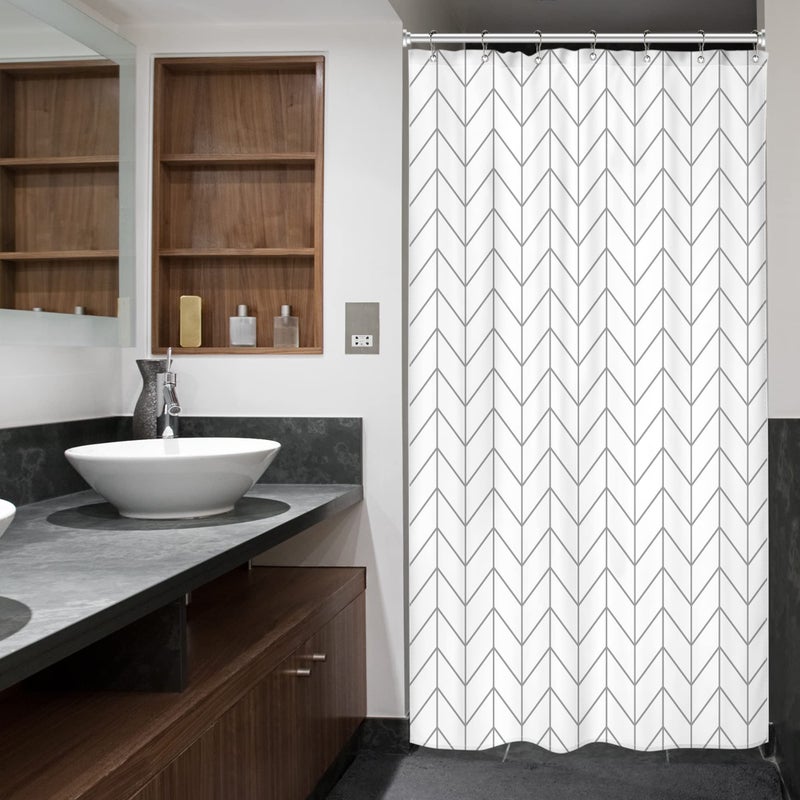 Riyidecor Stall Small RV Gray White Grey Bathroom Shower Curtain Liner 36Wx72H Inch Half Single Narrow Walkin Standing Little Size Dorm Chevron Herringbone Geometric Tiny Fabric Polyester Waterproof - Image 5