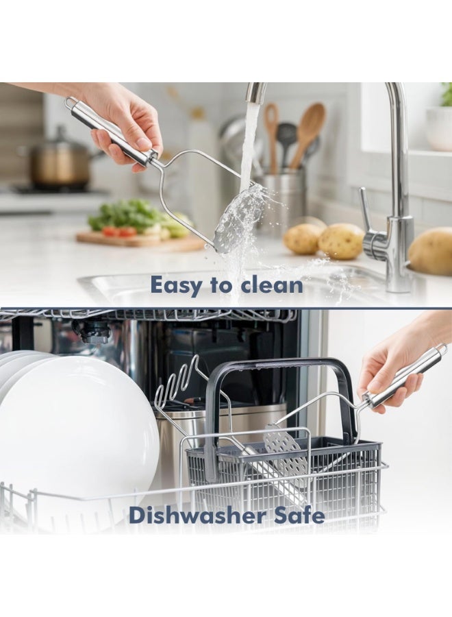 2PCS Mashed Potato Masher - Stainless Steel Potato Smasher, Masher Kitchen Tools & Utensils for Avocado, Bean, Salad, Vegetables, Fruit, Food, Meat Smasher Tool for Ground Beef - Image 4