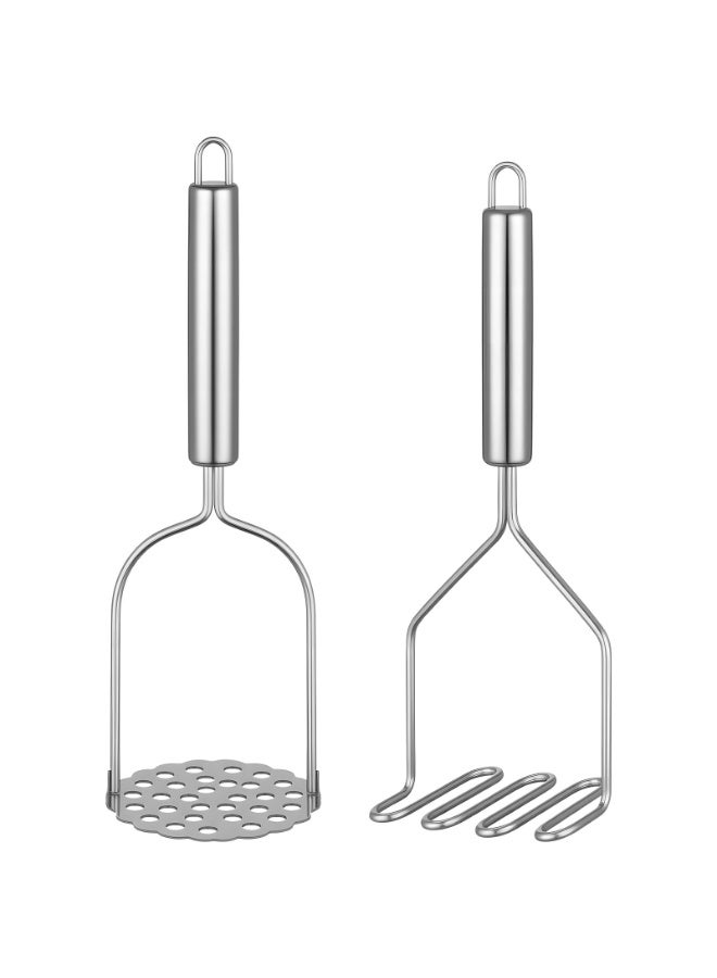 2PCS Mashed Potato Masher - Stainless Steel Potato Smasher, Masher Kitchen Tools & Utensils for Avocado, Bean, Salad, Vegetables, Fruit, Food, Meat Smasher Tool for Ground Beef - Image 1